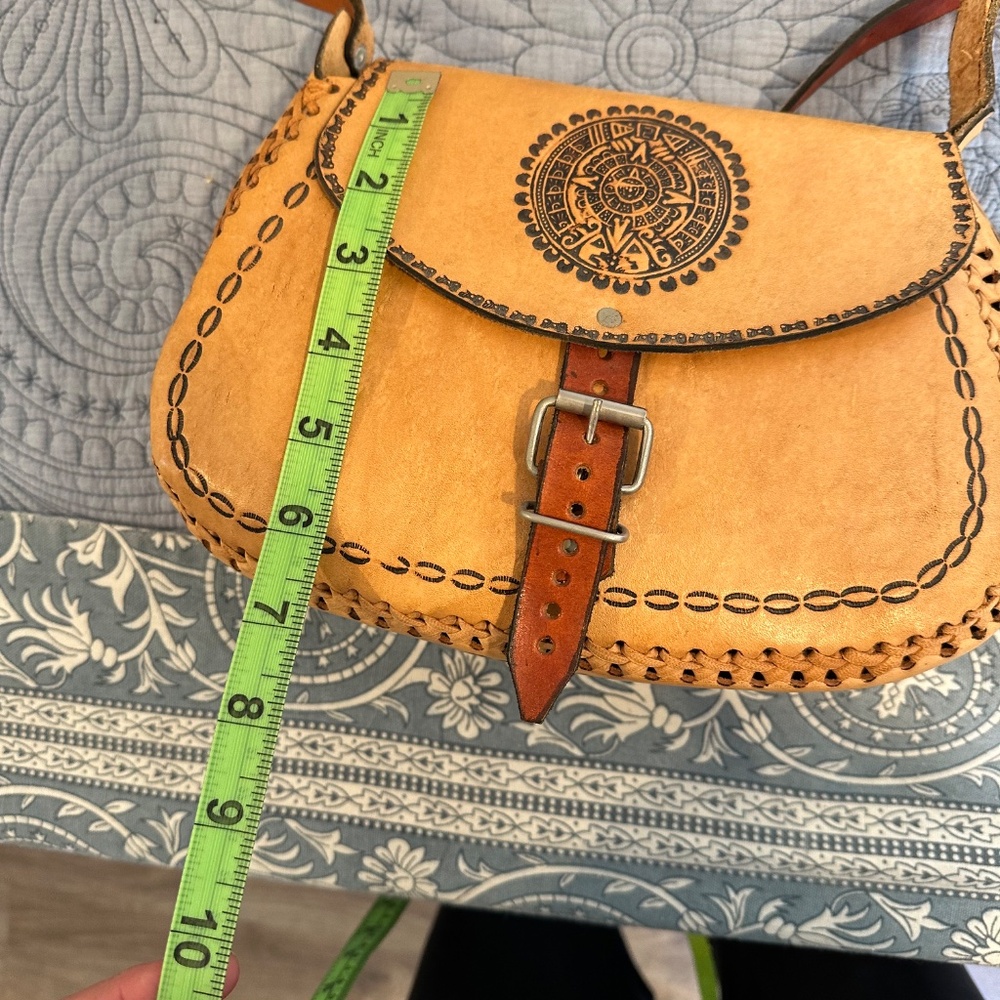 Bohemian Hand Tooled Leather Crossbody festival bag. - Picture 9 of 9
